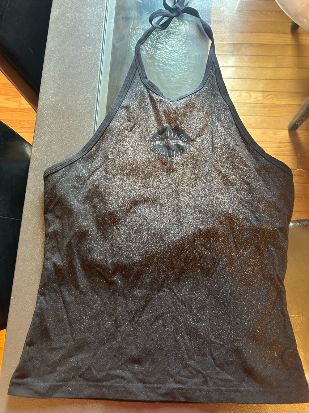 GAP Black Shimmer Halter Tank Top with Lip Graphic